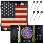 Electronic Dart Board, Electric Dartboard Cabinet Set for Adults [6 Soft Tip Darts] Individual Light Color for Each Player, Wooden Dartboard Cabinet for Family Game - US Flag
