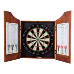 Dart Board Cabinet Set - Beveled Pine Wood Cabinet with Official Sisal Fiber Board, 6 Steel-Tipped Darts, and Dry Erase Scoreboard by Trademark Games