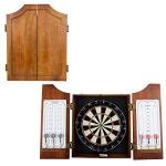 Dart Board Cabinet Set - Beveled Pine Wood Cabinet with Official Sisal Fiber Board, 6 Steel-Tipped Darts, and Dry Erase Scoreboard by Trademark Games