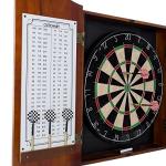 Dart Board Cabinet Set - Beveled Pine Wood Cabinet with Official Sisal Fiber Board, 6 Steel-Tipped Darts, and Dry Erase Scoreboard by Trademark Games