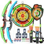 HYES 2 Pack Kids Bow and Arrow with 29" Large Dart Board, LED Light Up Archery Set with 24 Suction Cup Arrows, Indoor Outdoor Sport Toys Gifts for 3 4 5 6 7 8 9 10 11 12 Year Old Boys Girls