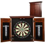 Barrington Billiards Chatham Wood Dartboard Cabinet With 18” Bristle Dartboard and Steel Tip Dart Set