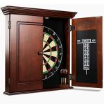 Barrington Billiards Chatham Wood Dartboard Cabinet With 18” Bristle Dartboard and Steel Tip Dart Set