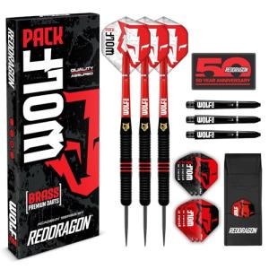 RED DRAGON Wolf Pack 18g Barrel 20g Full Weight Softip Brass Darts Set with Flights and Shafts (Stems)