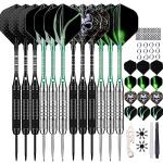12 Pack Darts Metal Tip Set 22/24 Grams, Steel Tip Darts with Premium Black Green Aluminum Shafts, Extra 50 Rubber O-Rings 6 Nylon Shafts 24 Flights 12 Spring Rings 16 Flights Protector 1 Tool Kit