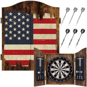 Yirinatek Vintage Dart Board Cabinet Set with Darts