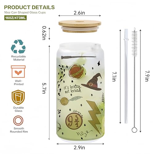 Harry Potter Glass Cups with Bamboo Lids and Straws