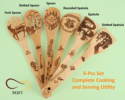 Magical Wizard 6-Pc Bamboo Spoon Set - Engraved Patterns