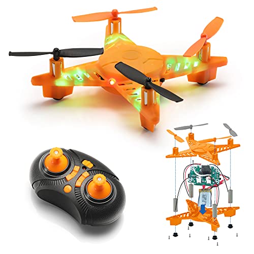 SainSmart Jr. Mini DIY Drone Kit STEM Remote Control Quadcopter, Build Your Own Drone with Electronic Kits, RC Helicopter with 2 Rechargeable Batteries, Altitude Hold, Headless Mode for Kids Adults