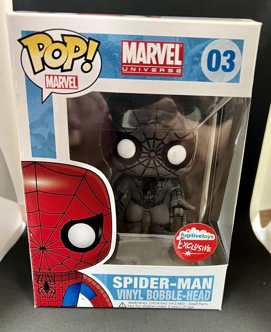 Funko Pop! Vinyl Marvel #03 Spider-Man Figure - Black & White Fugitive Toys Exclusive