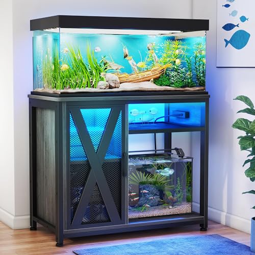 Metal Aquarium Stand with LED Light & Power Outlets