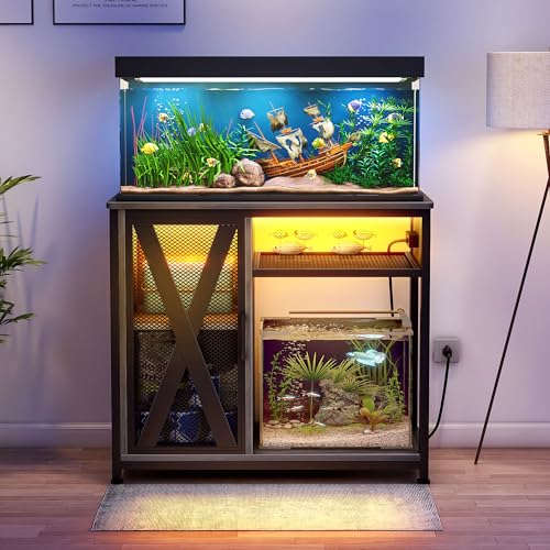 Metal Aquarium Stand with LED Light & Power Outlets