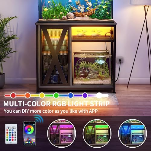 Metal Aquarium Stand with LED Light & Power Outlets