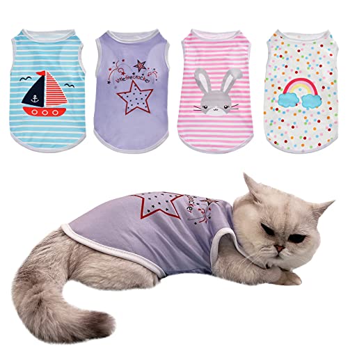 CooShou 4-Pack Pet Polka Dot & Stripe Shirts