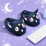 Luna Cat Plush Slippers | Kawaii Moon House Shoes