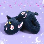 Luna Cat Plush Slippers | Kawaii Moon House Shoes