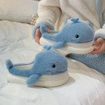 Kawaii Whale Plush Slippers for Cozy Comfort