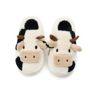 Kawaii Plush Cow Slippers - Fluffy Cozy Comfort