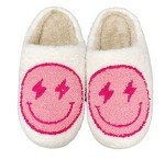 Kawaii Happy Cat Face Plush Slippers in Pink