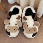 Kawaii Plush Cow Slippers - Fluffy Cozy Comfort