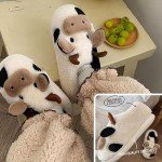 Kawaii Plush Cow Slippers - Fluffy Cozy Comfort