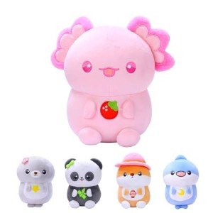 Cute 8" Pink Mushroom Axolotl Plush Toy