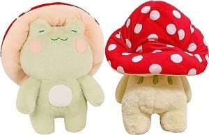 Cute Weighted Frog Plush Toy with Mushroom Hat