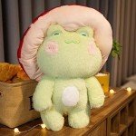 Kawaii Frog Plush Toy with Mushroom Hat