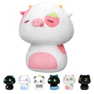 Kawaii Strawberry Cow Mushroom Plush Pillow (8")