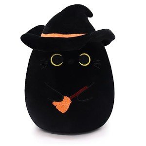 Kawaii Black Cat Plush Toy with Witch Hat