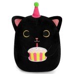 Kawaii Black Cat Plush with Birthday Cake