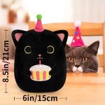 Kawaii Black Cat Plush with Birthday Cake