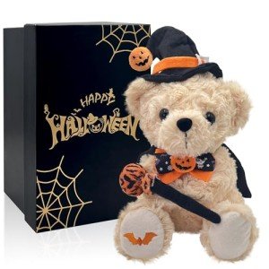 Kawaii Halloween Plush Bear with Hat & Wand