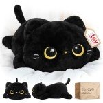 Cute Black Cat Plush Pillow - Kawaii Cuddle Toy