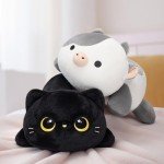 Cute Black Cat Plush Pillow - Kawaii Cuddle Toy