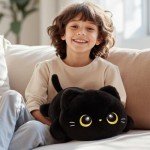 Cute Black Cat Plush Pillow - Kawaii Cuddle Toy