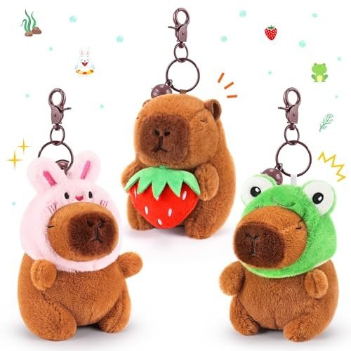 3PC Cute Capybara Plush Keychain Set
