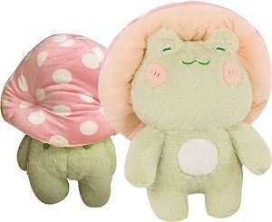 Kawaii Frog Plush Toy with Pink Mushroom Hat