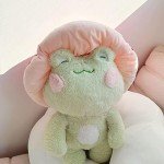 Kawaii Frog Plush Toy with Pink Mushroom Hat
