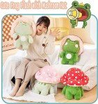Kawaii Frog Plush Toy with Pink Mushroom Hat