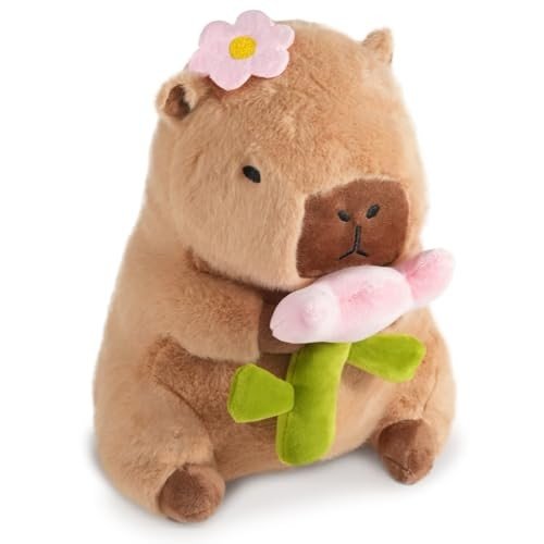 Kawaii Flower Capybara Plush Pillow - 11 Inch