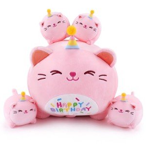 Adorable Pink Cat Plush Family – 5 Pieces