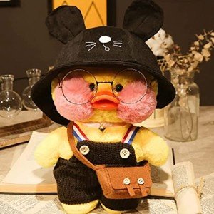 Kawaii Duck Plush Toy with Glasses Case & Bag