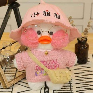 Kawaii White Duck Plush Toy with Pink Hat