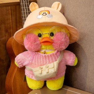 Kawaii Duck Plush with Clothes & Glasses Set