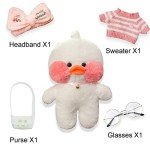 Pink Kawaii Duck Plush Toy with Glasses