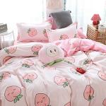 Kawaii Pink Peach Cartoon Bedding Set for Kids