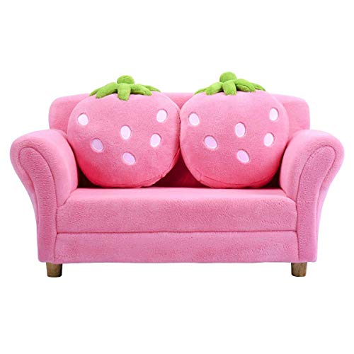 Kawaii Pink Kids Sofa with Strawberry Pillows