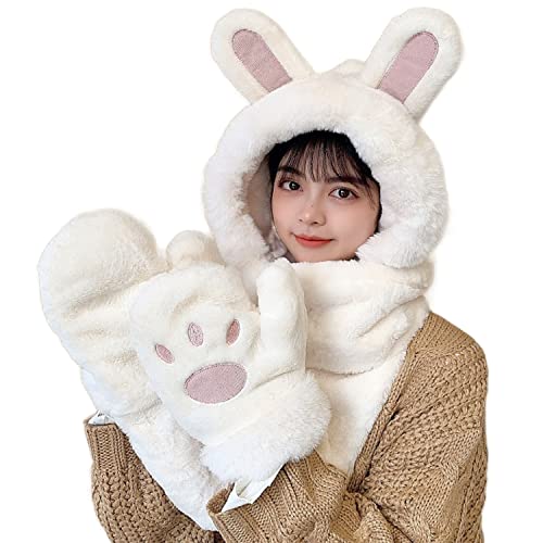 Cute Bunny Hoodie Hat and Scarf Set