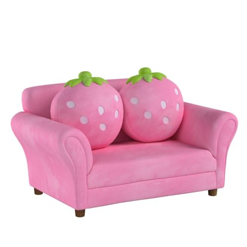 Kawaii Pink Kids Sofa with Strawberry Pillows